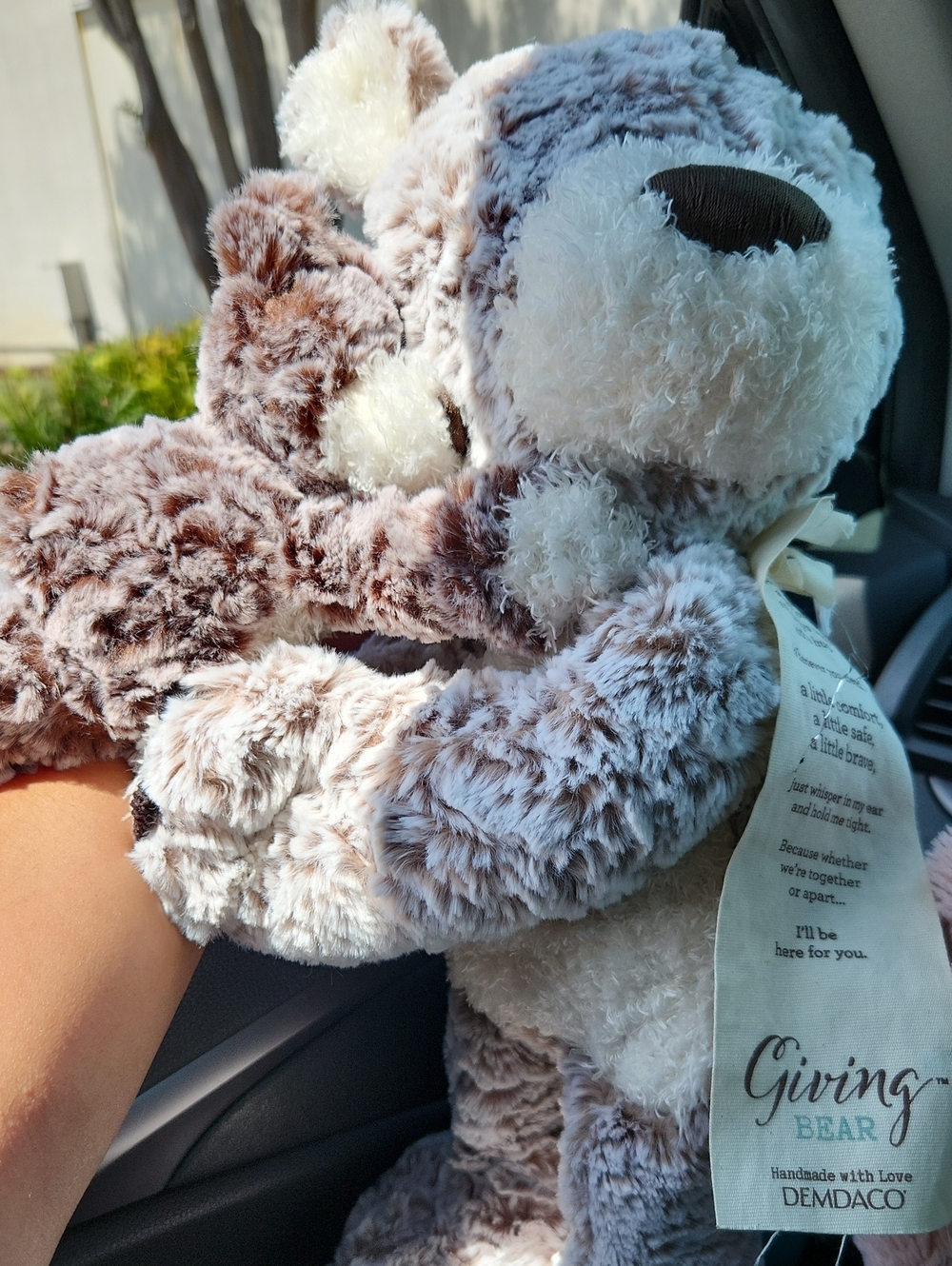 Demdaco Plush Giving Bear in Soft Brown and Cream